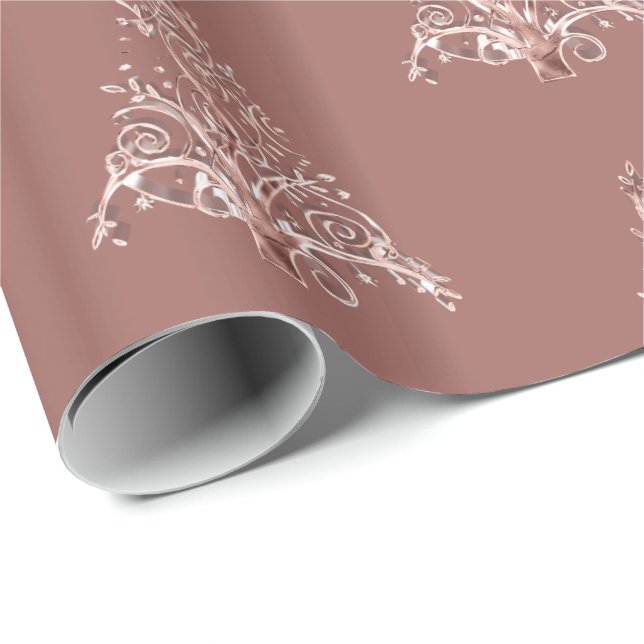 Elegant Modern Pink Rose Gold Christmas Tree Wrapping Paper (Roll Corner)