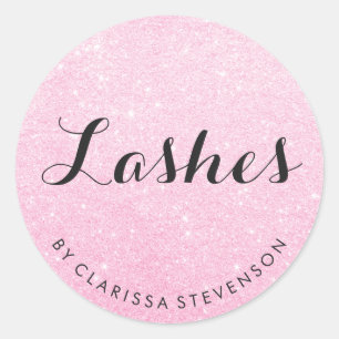 Elegant modern pink rose gold glitter lashes classic round sticker