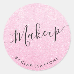 Elegant modern pink rose gold glitter makeup classic round sticker