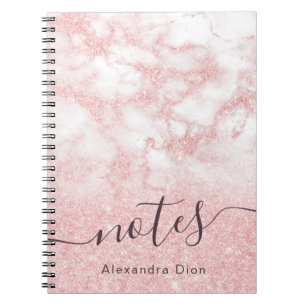 Elegant modern pink rose gold glitter marble notebook