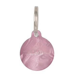 Elegant modern pink rose gold marble look pet tag