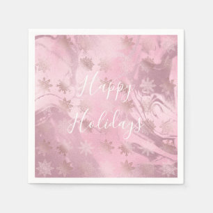 Elegant modern pink rose gold marble snowflakes napkin