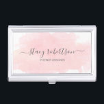 Elegant modern pink watercolor interior designer business card holder<br><div class="desc">Modern design featuring a pink watercolor texture and elegant calligraphy font.</div>