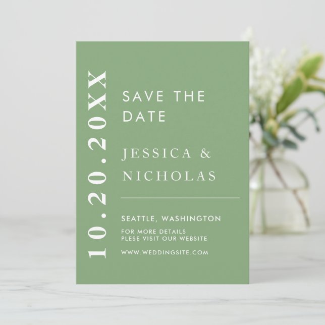 Elegant Modern Pistachio Minimalist Wedding Save The Date (Standing Front)