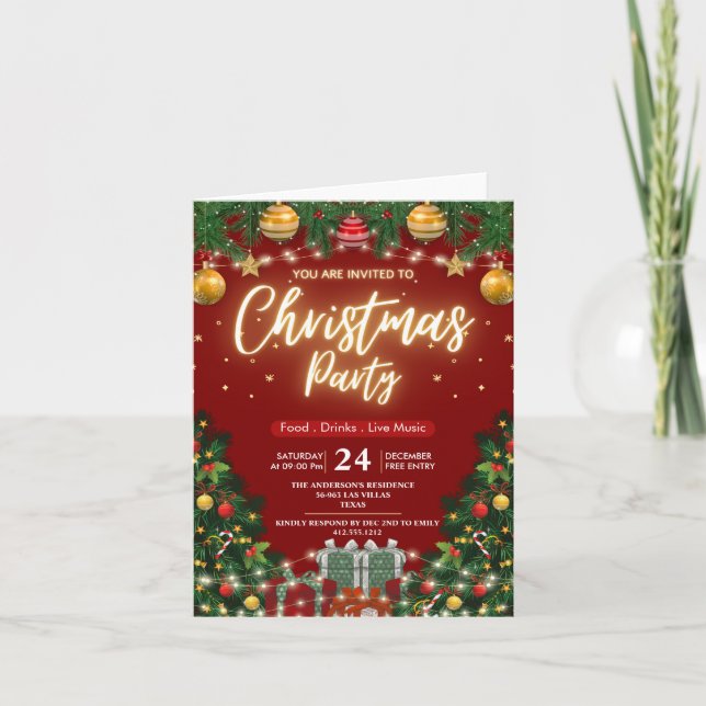 Elegant Modern Plaid Green Christmas Invitation (Front)