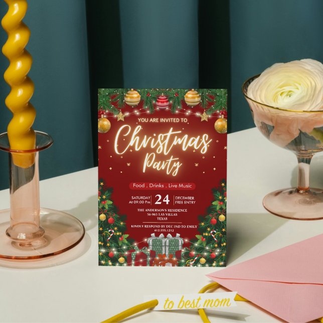 Elegant Modern Plaid Green Christmas Party  Invitation (Elegant Modern Plaid Green Christmas Party Invitation)