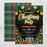 Elegant Modern Plaid Green Christmas Party 