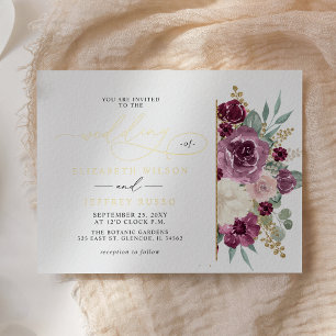 Elegant Modern Plum Gold Botanical Floral Wedding