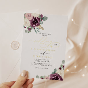 Elegant Modern Plum Gold Botanical Floral Wedding