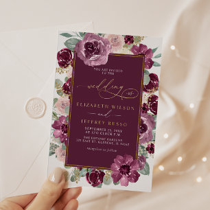 Elegant Modern Plum Gold Botanical Floral Wedding