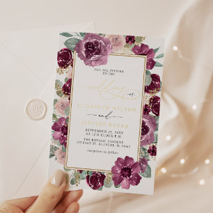 Elegant Modern Plum Gold Botanical Floral Wedding