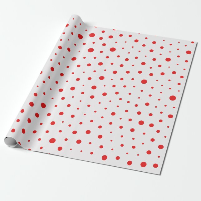 Elegant Modern Polka Dots -Red- Customise BG Wrapping Paper (Unrolled)