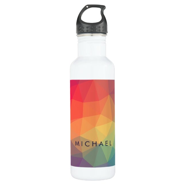 Elegant modern polygonal coloured add your name 710 ml water bottle (Front)