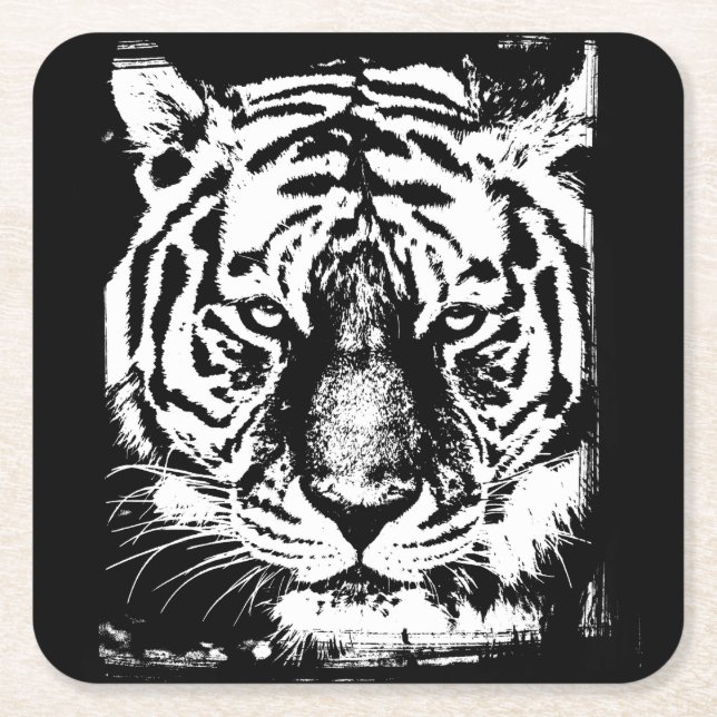Elegant Modern Pop Art Template Tiger Head Square Paper Coaster (Front)