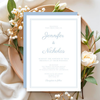 Elegant Modern Powder Blue Script Wedding Invitation