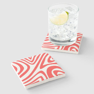 Elegant modern preppy red wavevy abstract stone coaster