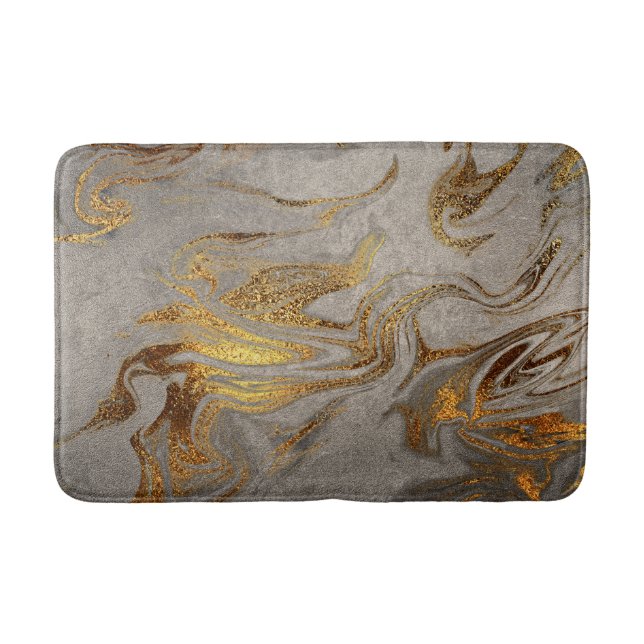 Elegant modern pretty gold & silver marble look bath mat (Front)