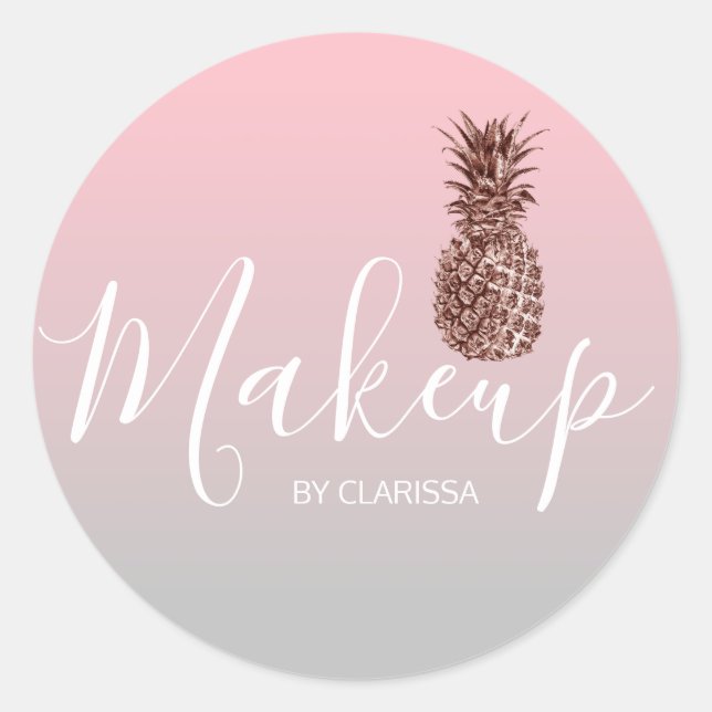 Elegant modern pretty rose gold pineapple makeup classic round sticker (Front)