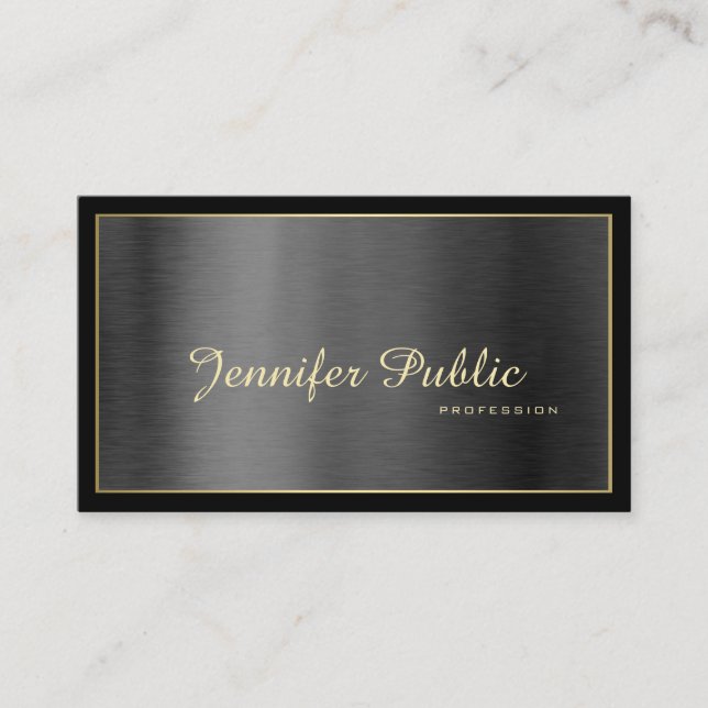 Elegant Modern Professional Black Gold Plain Business Card (Front)