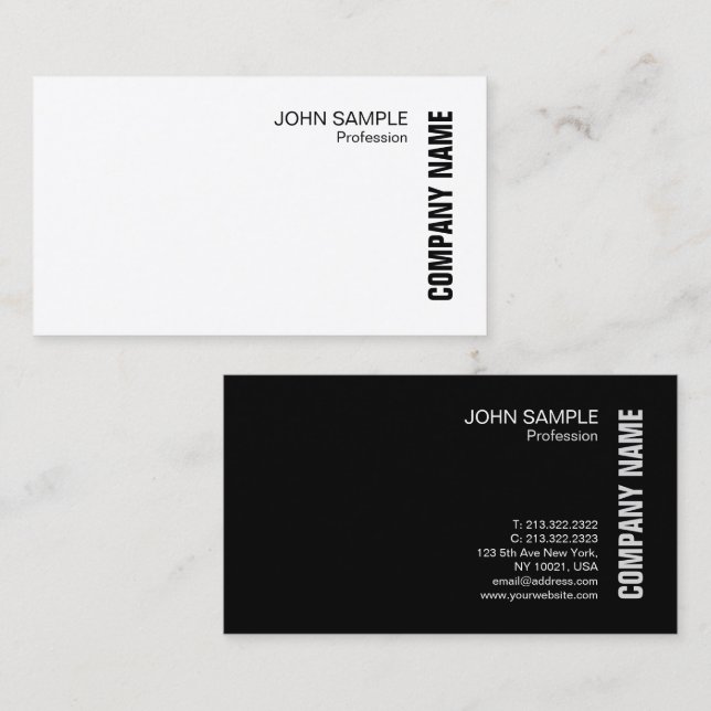Elegant Modern Professional Black White Top Business Card (Front/Back)
