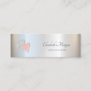 Elegant Modern Professional Chic, Hearts, Silver Mini Business Card