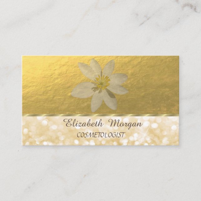 Elegant Modern Professional,Faux Gold,White Daisy Business Card (Front)