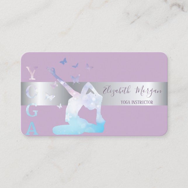 Elegant Modern Professional Girl Silhouette Yoga Business Card (Front)