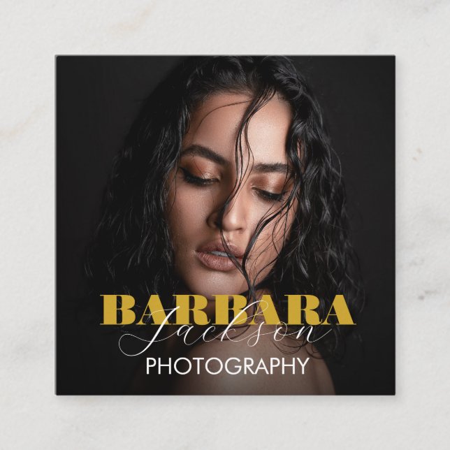 Elegant Modern Professional Script Photography  Square Business Card (Front)