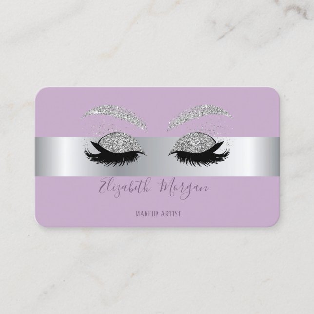 Elegant Modern Professional Silver Glitter Lashes Business Card (Front)