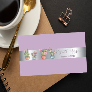 Elegant Modern Professional Silver Stripe Cactus Business Card