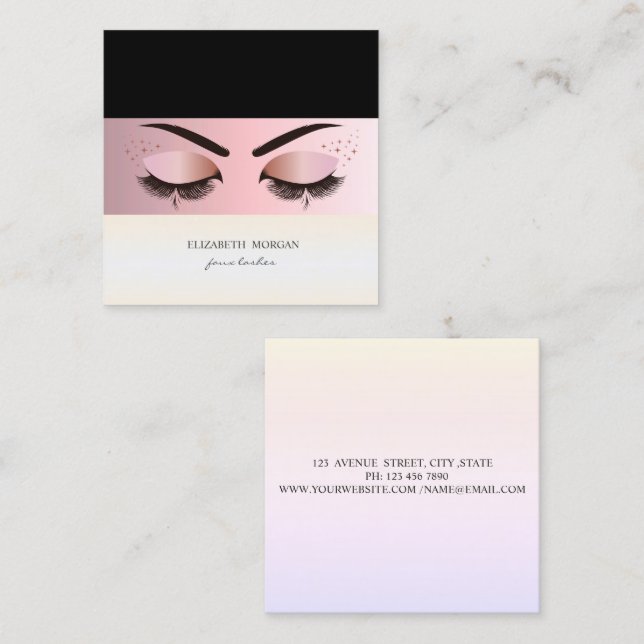 Elegant  Modern Professional Stripe, Faux Lashes Square Business Card (Front/Back)