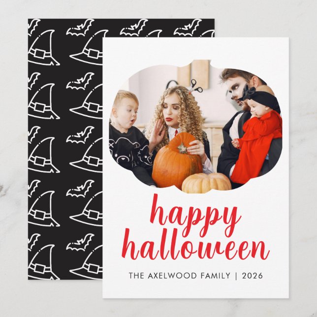Elegant Modern Pumpkin Frame Halloween  Holiday Card (Front/Back)
