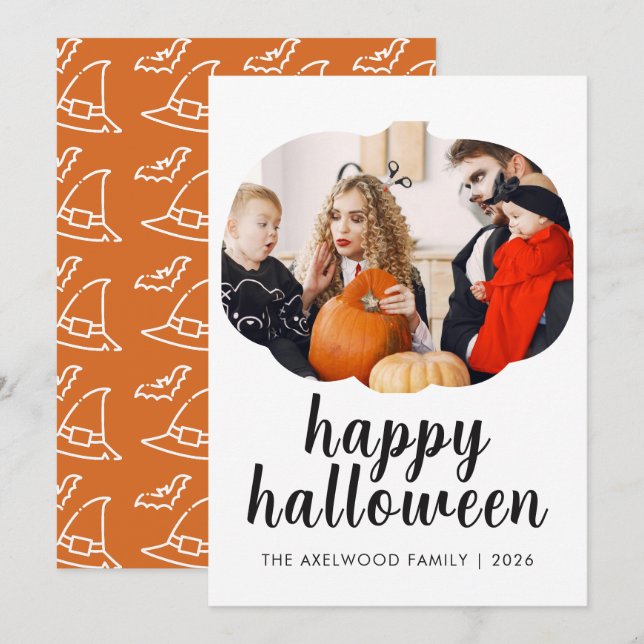 Elegant Modern Pumpkin Frame Halloween  Holiday Card (Front/Back)