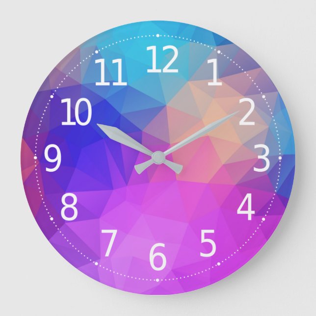 Elegant Modern Purple & Blue Geometric Polygons | Large Clock (Front)