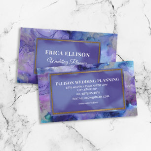 Elegant Modern Purple Blue Watercolor Wedding Business Card