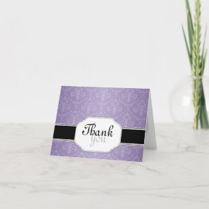 Elegant Modern Purple Damask Thank You Cards