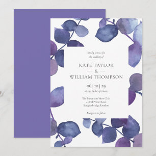 Elegant Modern Purple Eucalyptus Floral Wedding Invitation