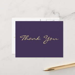 Elegant Modern Purple Faux Gold Script Thank You Postcard