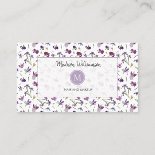 Elegant Modern Purple Floral Botanical Monogram Business Card