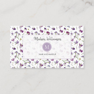 Elegant Modern Purple Floral Botanical Monogram Business Card