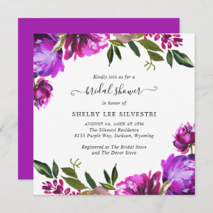 Elegant Modern Purple Floral Bridal Shower Invitation
