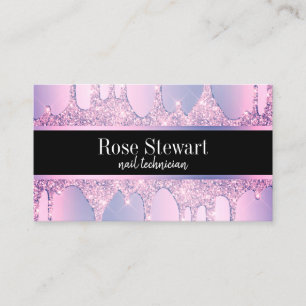 Elegant modern purple glitter drips nails business card