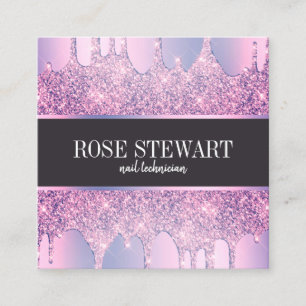 Elegant modern purple glitter drips nails square business card