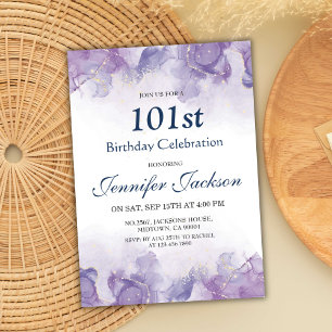 Elegant modern purple & gold floral 101st birthday invitation