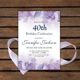 Elegant modern purple & gold floral 40th birthday invitation