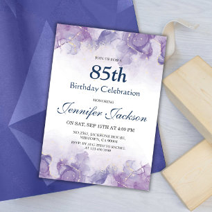 Elegant modern purple & gold floral 85th birthday invitation
