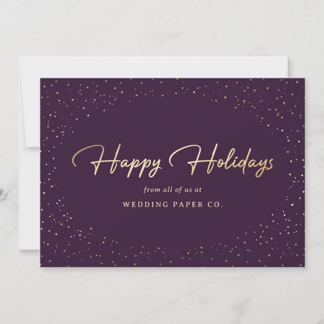 Elegant Modern Purple Gold Foil Script Business Holiday Card (Front)