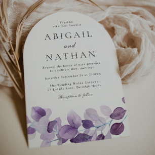Elegant Modern Purple Leaf Wedding Arch Invitation