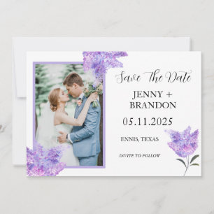 Elegant Modern Purple Lilac Floral Photo chic Save The Date
