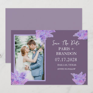 Elegant Modern Purple Lilac Floral Photo Wedding Save The Date